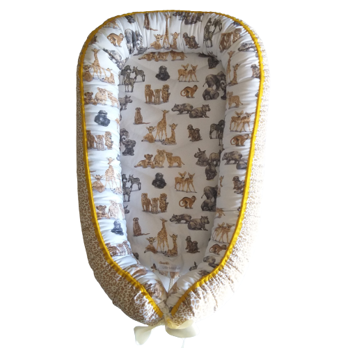 Babynest – Baby Wild Animals + Sand Leopard Print + Mustard Trim