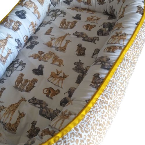 Babynest – Baby Wild Animals + Sand Leopard Print + Mustard Trim