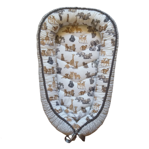Babynest – Baby Wild Animals + Grey Leopard Print + Grey Trim