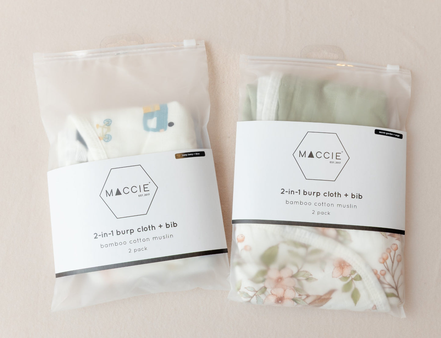 2-in-1 Burp Cloth + Bibs (2 Pack) - Secret Garden + Sage Green