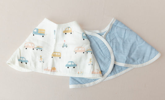 2-in-1 Burp Cloth + Bibs (2 Pack) - Beep Beep + Blue