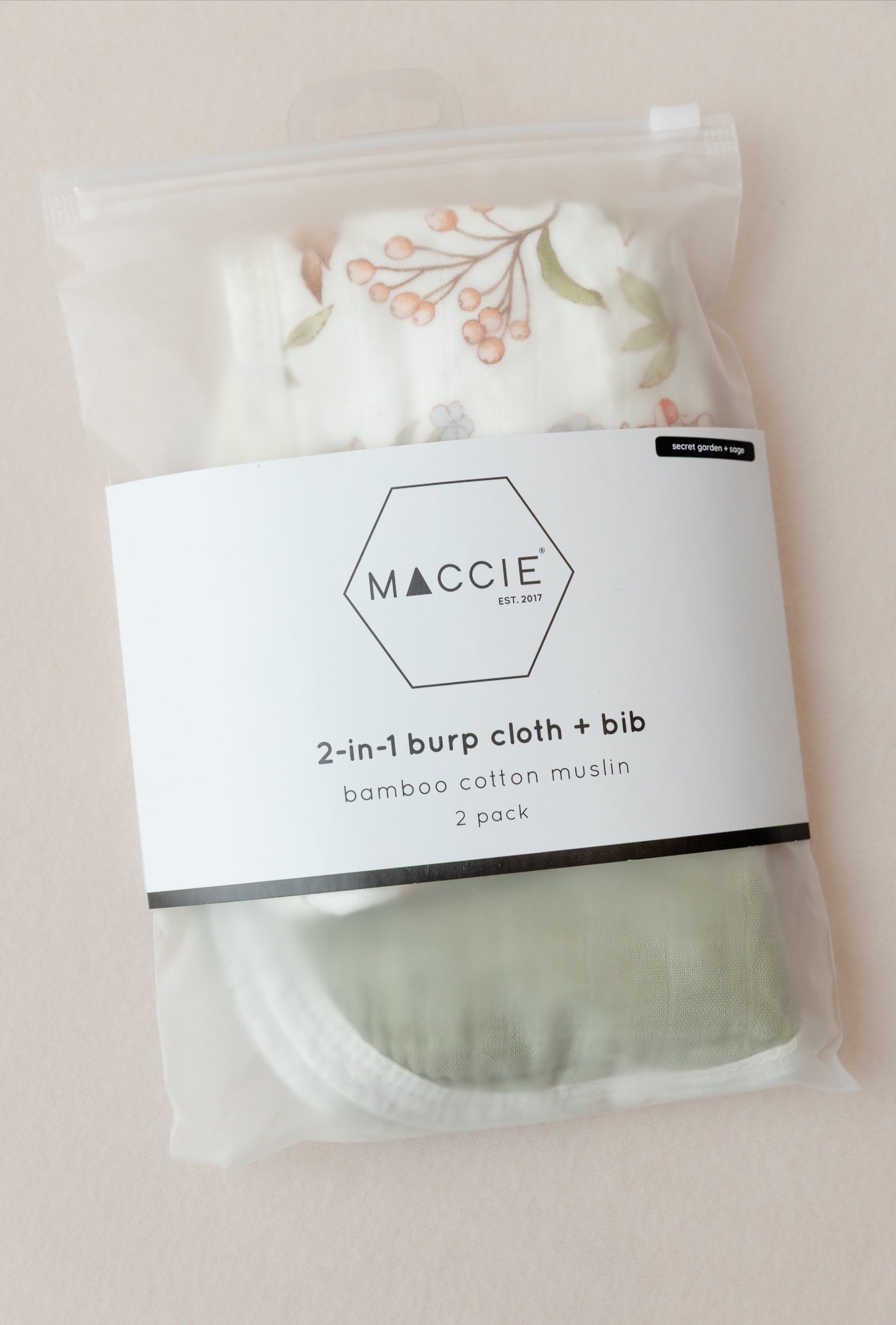 2-in-1 Burp Cloth + Bibs (2 Pack) - Secret Garden + Sage Green