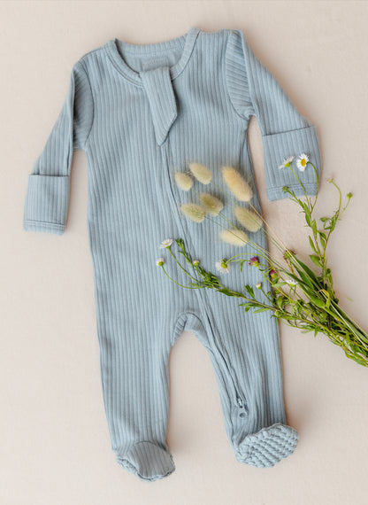 Organic Cotton 2-Way Zipsuit - Light Blue