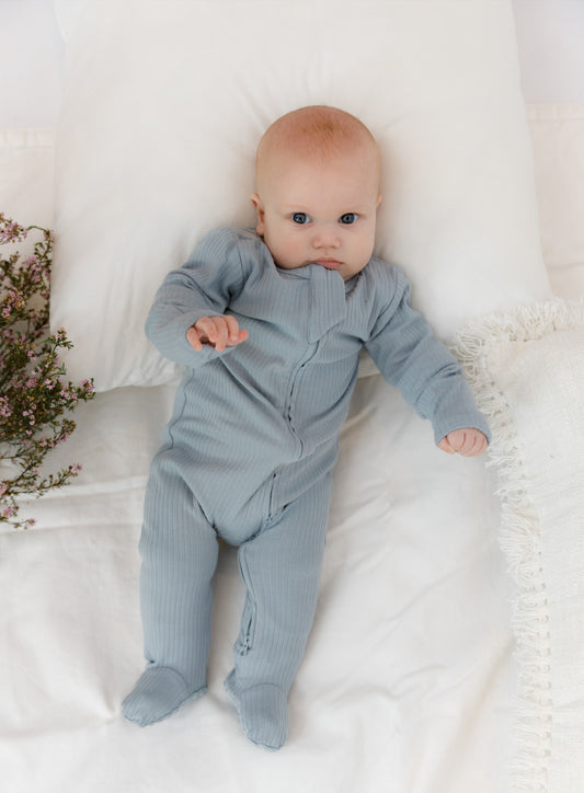 Organic Cotton 2-Way Zipsuit - Light Blue