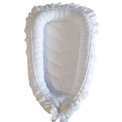 Babynest – Crisp White + Vintage Crochet Trim