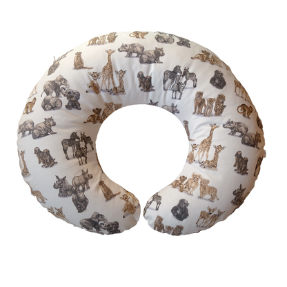 Feeding Pillow – Baby Wild Animals + Grey Leopard Print