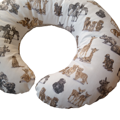 Feeding Pillow – Baby Wild Animals + Grey Leopard Print