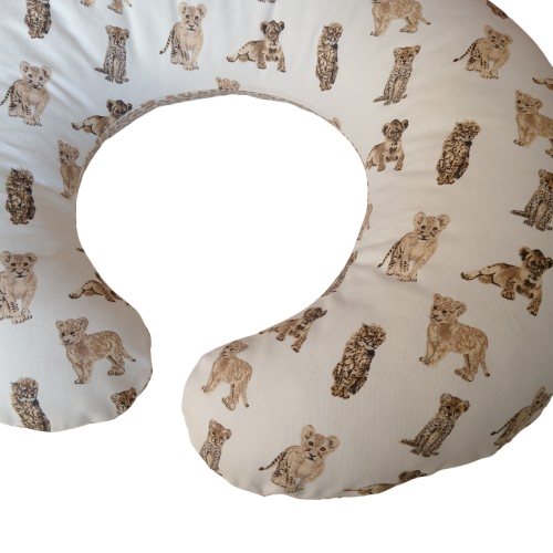 Feeding Pillow – Baby Lion & Cheetah Cubs + Sand Leopard Print