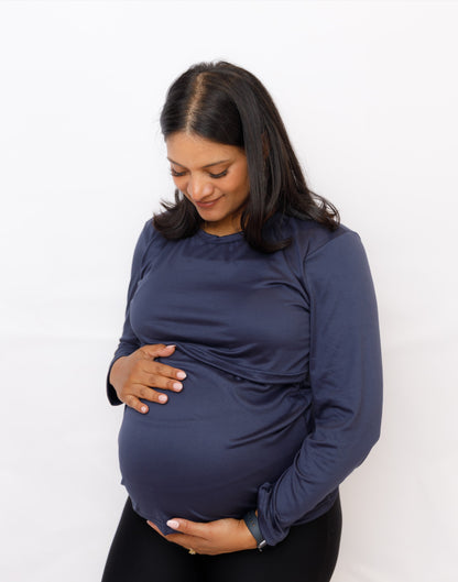 Navy Breastfeeding Top LS