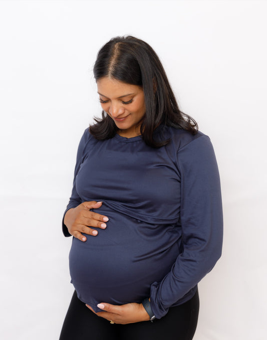 Navy Breastfeeding Top LS