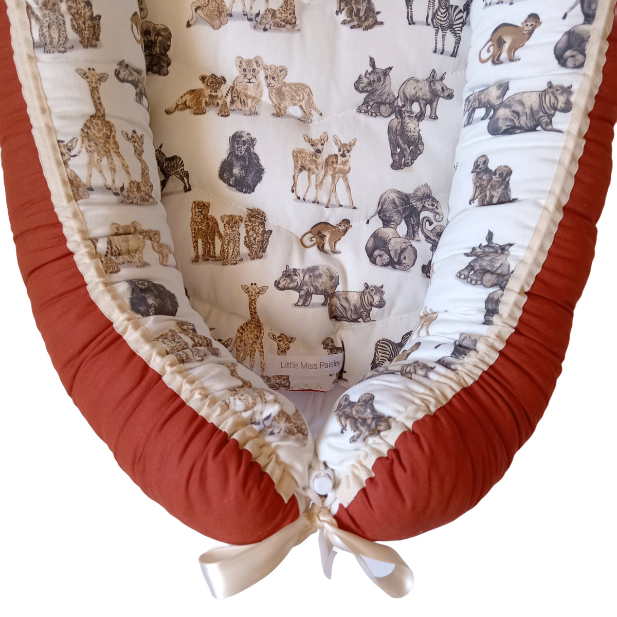 Babynest – Baby Wild Animals + Rust + Beige Trim
