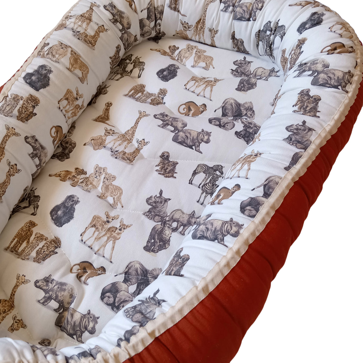 Babynest – Baby Wild Animals + Rust + Beige Trim