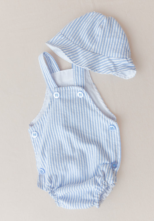 Romper Set Blue Stripe With Hat