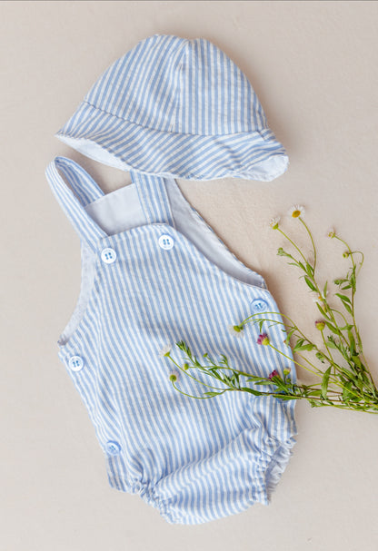 Romper Set Blue Stripe With Hat