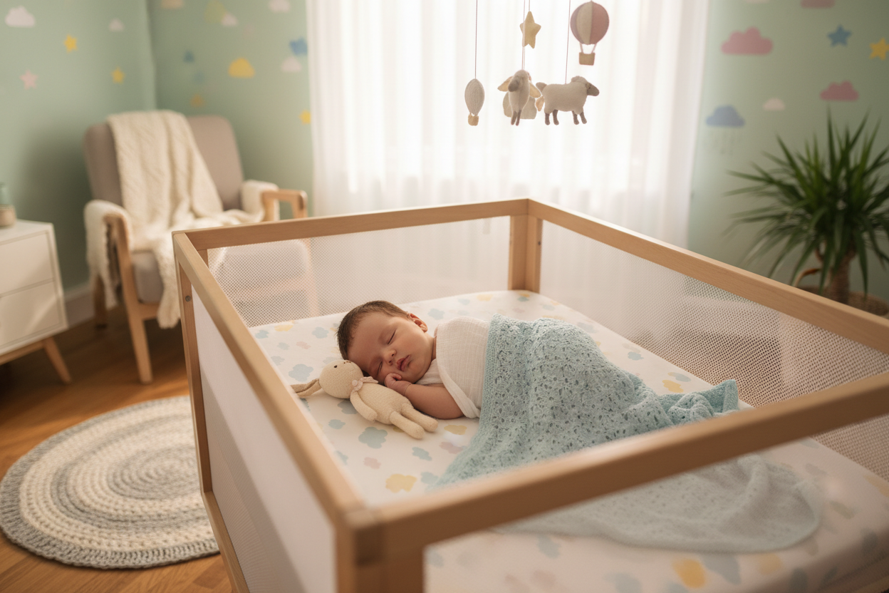 make it 1:1 aspect ratio and baby must be in a safe cot